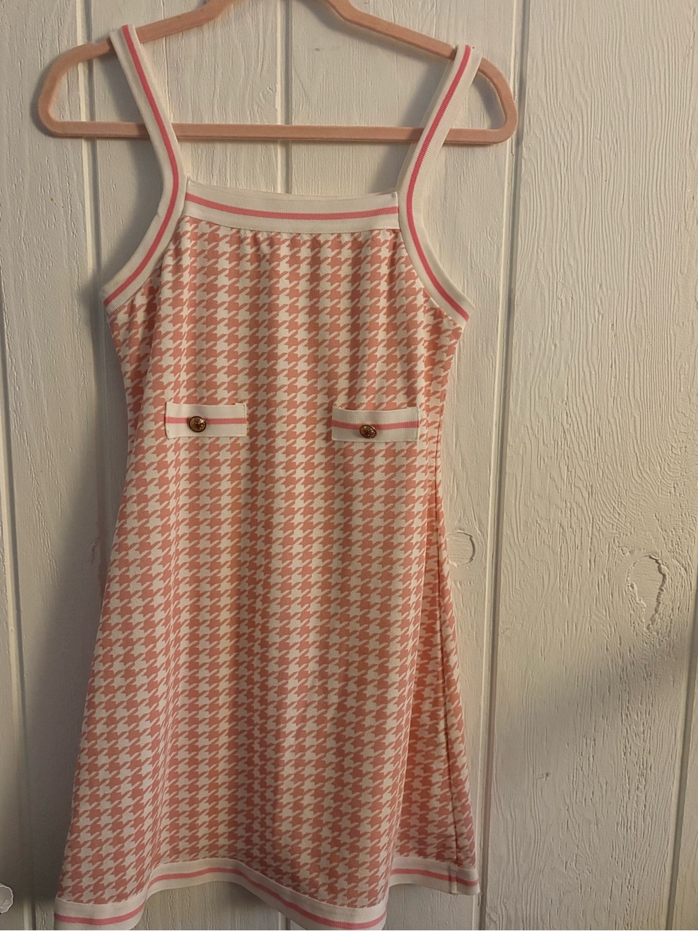 Pink Houndstooth Tank Dress with Pocket Details